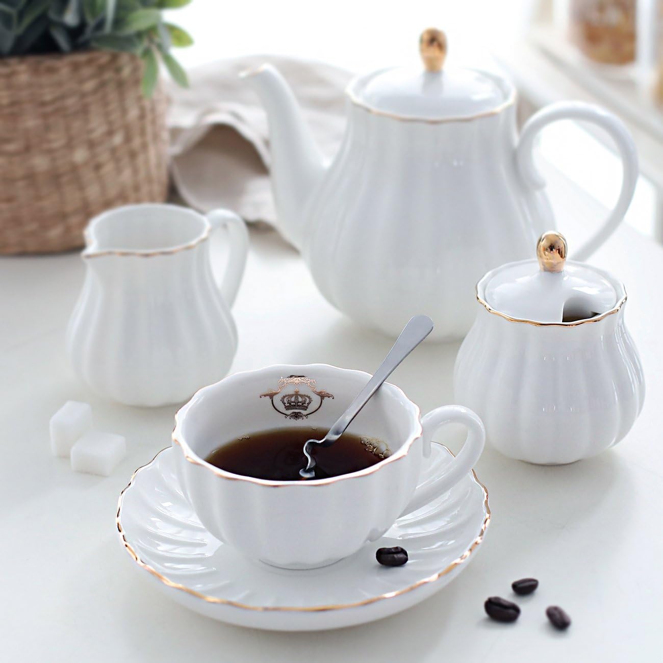 Pure White Porcelain Tea Set,  - Coffee Tea Sugar ulasan dan harga
